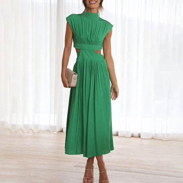 Sophia - Elegant Women's Wedding Guest Dress with Mock Neck and Cutout Waist