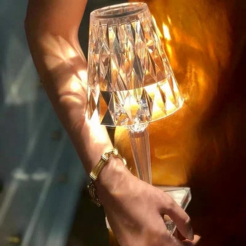 Table Lamp | Touch Dimmable Crystal Design | Cordless Rechargeable LED Light