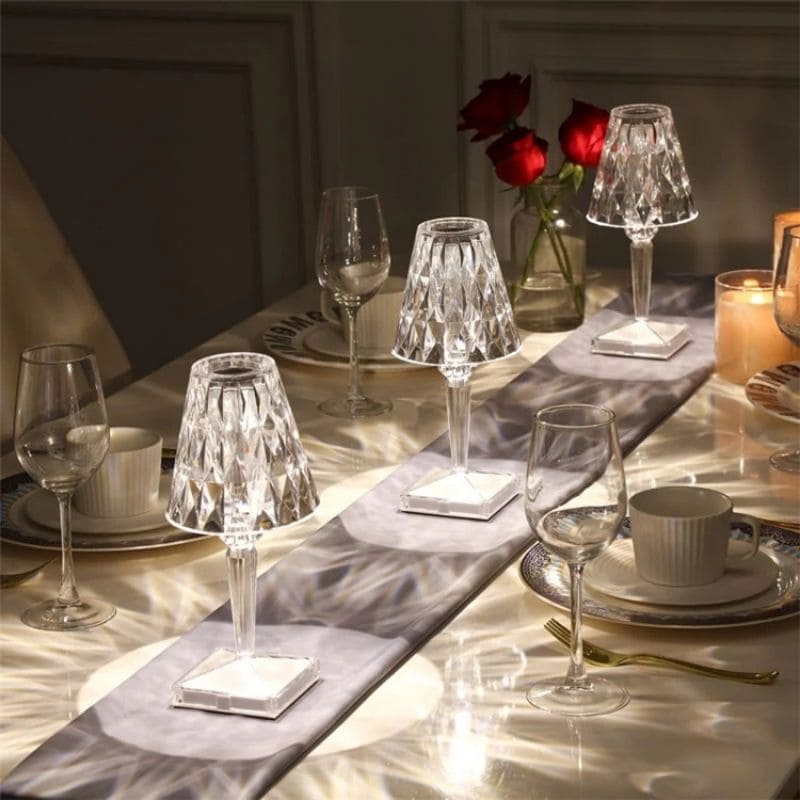 Table Lamp | Touch Dimmable Crystal Design | Cordless Rechargeable LED Light