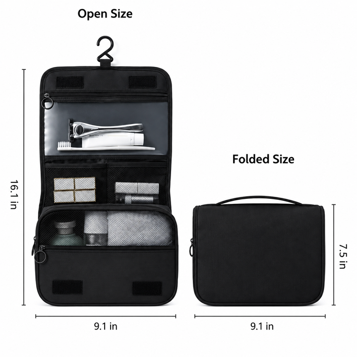 Travel Toiletry Bag | Foldable Hanging Organizer | Water-Resistant Storage | Multiple Compartments