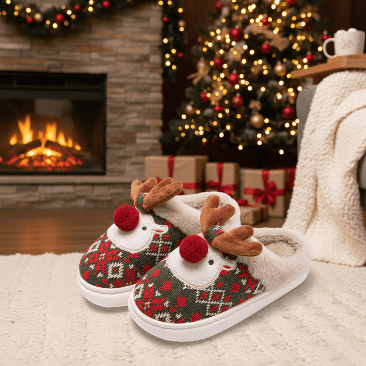 Unisex Christmas Slippers | Embroidered Holiday Design | Plush Lining &amp; Non-Slip Sole