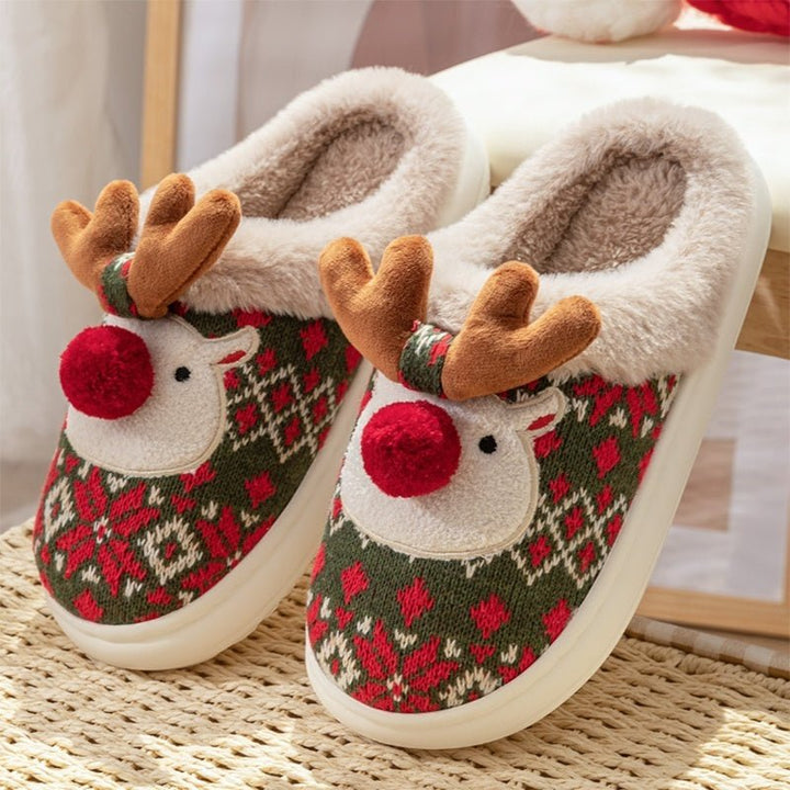 Unisex Christmas Slippers | Embroidered Holiday Design | Plush Lining &amp; Non-Slip Sole