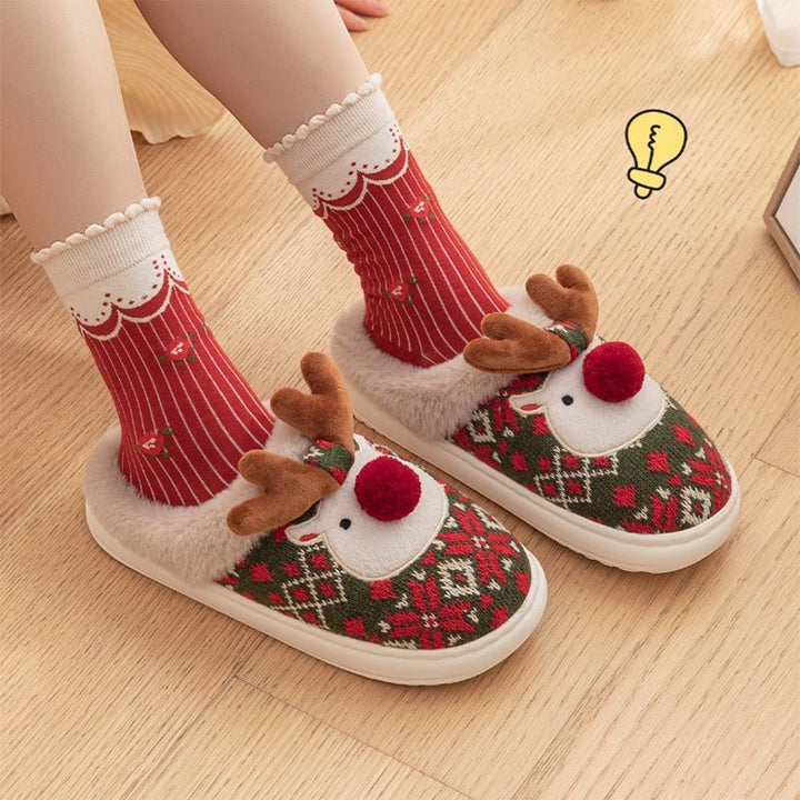 Unisex Christmas Slippers | Embroidered Holiday Design | Plush Lining &amp; Non-Slip Sole