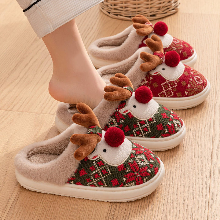 Unisex Christmas Slippers | Embroidered Holiday Design | Plush Lining &amp; Non-Slip Sole