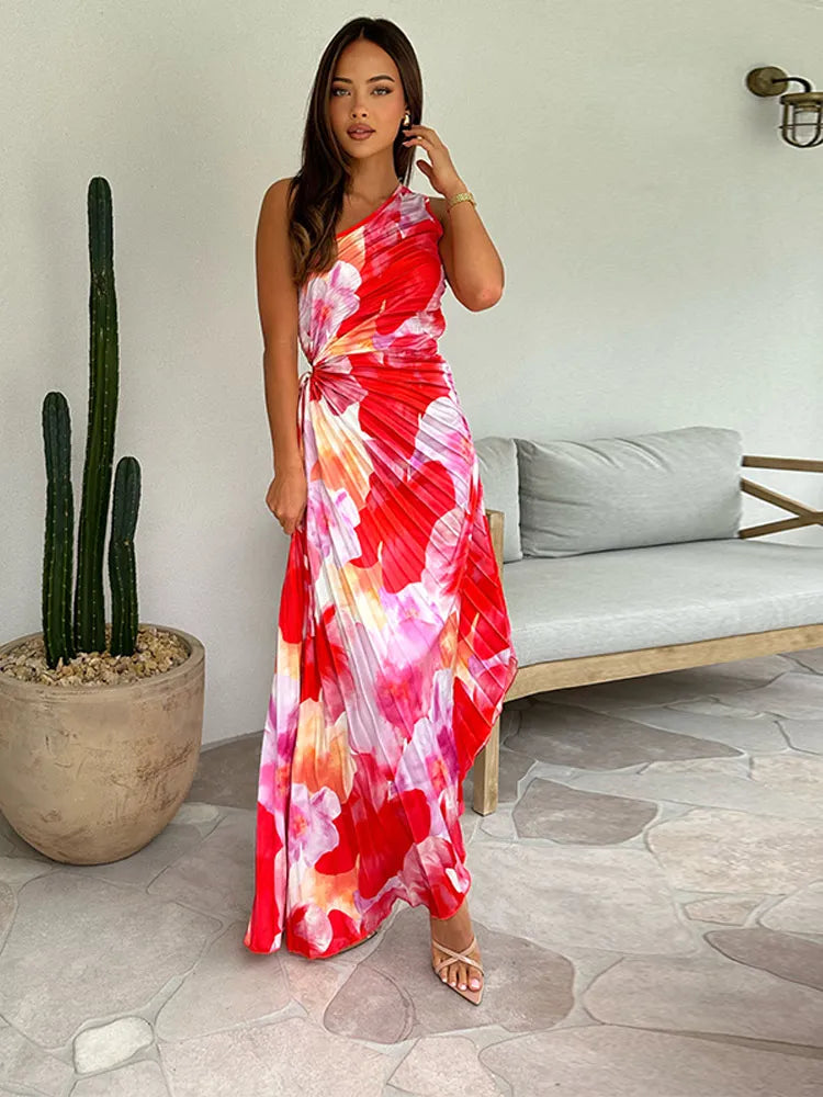 Vera - Flowy Women's Summer Dress with Twist Knot Front and Pleated Midi Length