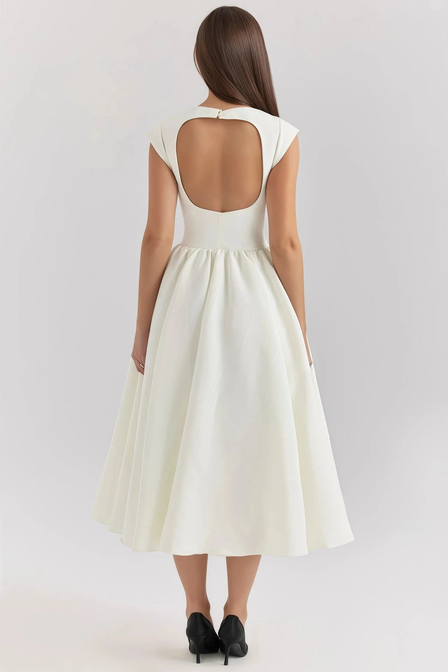 Vivienne - Elegant Women's Wedding Guest Midi Dress with Bateau Neckline and Full Pleated Skirt