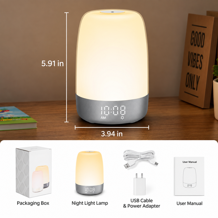 Wake-Up Light Alarm Clock | Sunrise &amp; Sunset Simulation | USB-C Rechargeable | 5.7-In Display