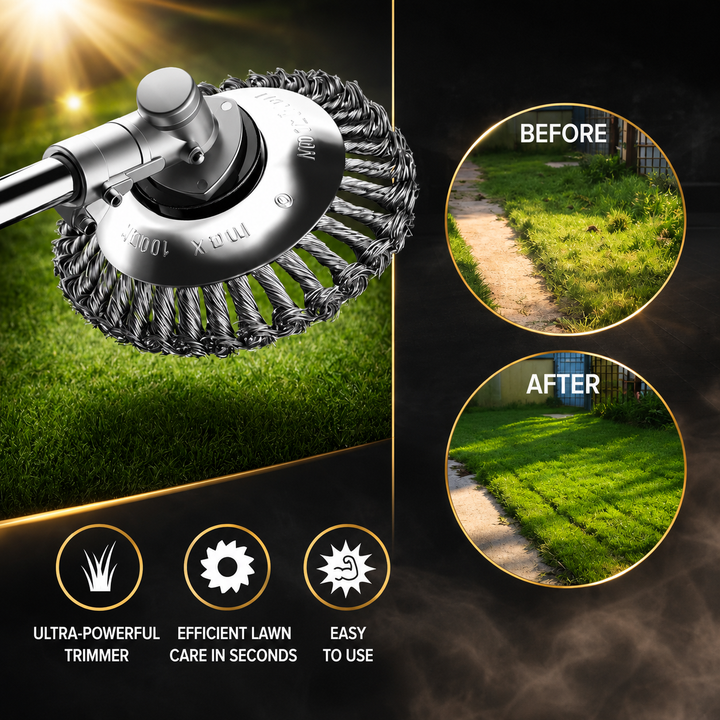 Weed Trimmer Head | Steel Wire Brush Cutter Attachment | Universal Heavy-Duty Brush for String Trimmers