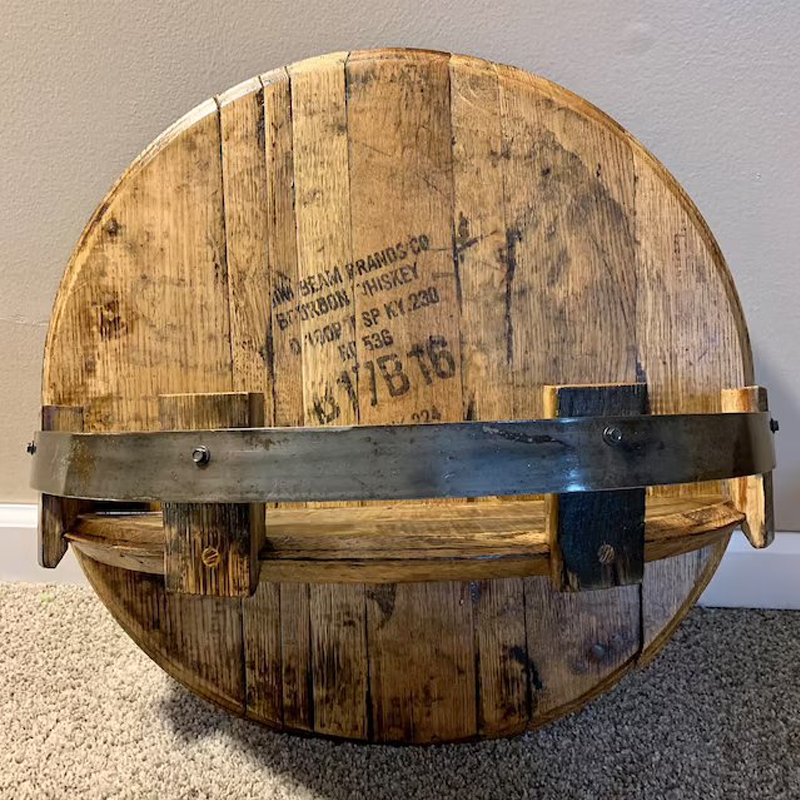 Whiskey Barrel Wall Shelf | Rustic Solid Wood Design | Round Display Shelf