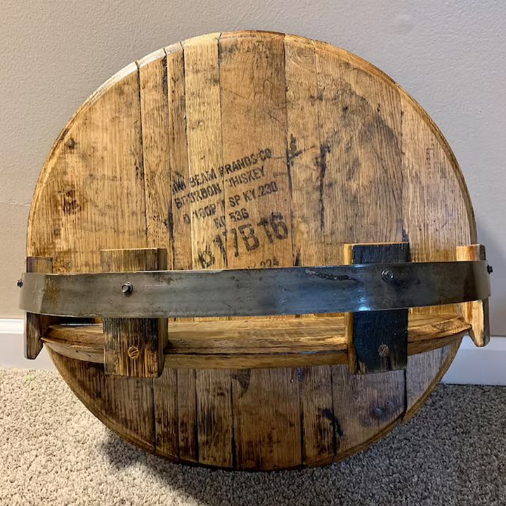 Whiskey Barrel Wall Shelf | Rustic Solid Wood Design | Round Display Shelf