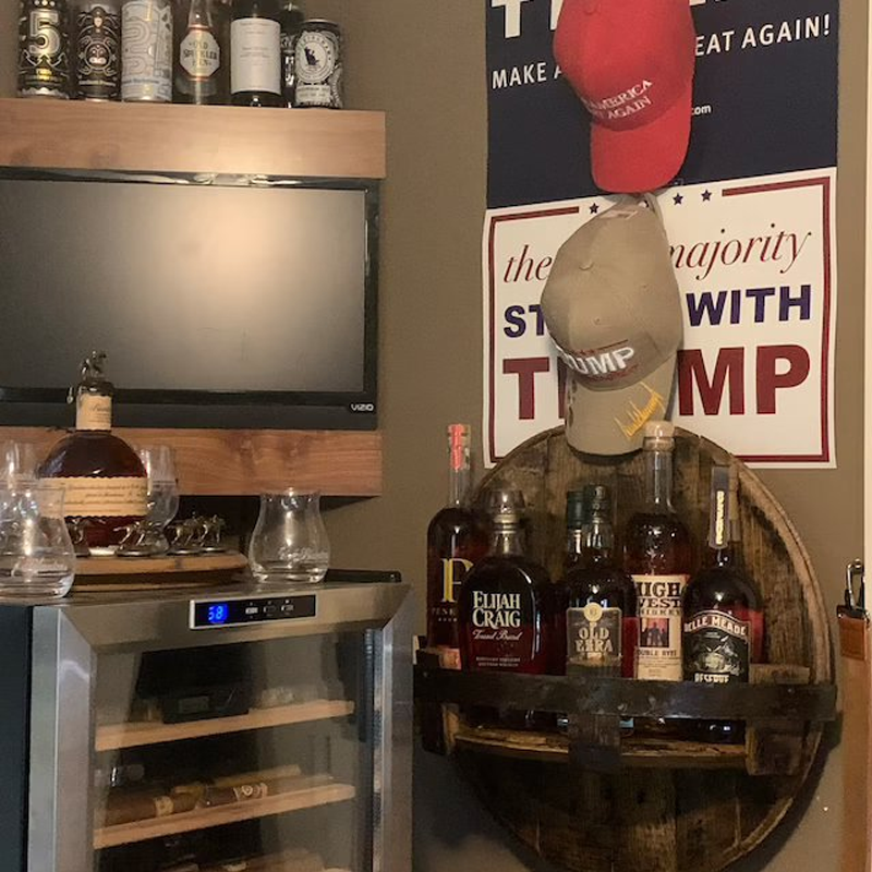 Whiskey Barrel Wall Shelf | Rustic Solid Wood Design | Round Display Shelf