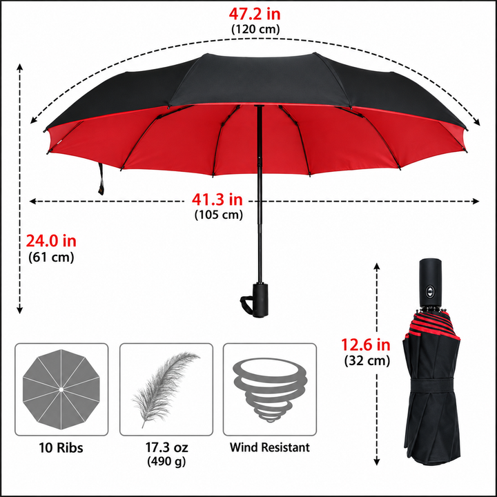 Windproof Reverse Folding Umbrella | Automatic Open Button | UV &amp; Rain Protection