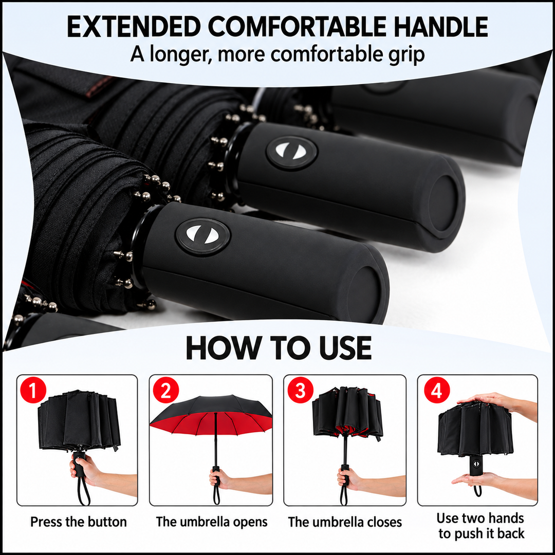 Windproof Reverse Folding Umbrella | Automatic Open Button | UV &amp; Rain Protection