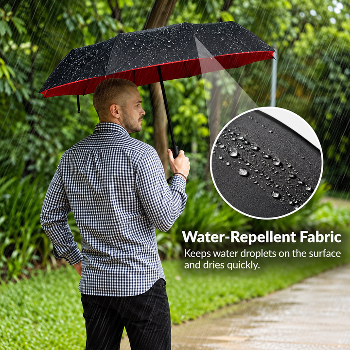 Windproof Reverse Folding Umbrella | Automatic Open Button | UV &amp; Rain Protection