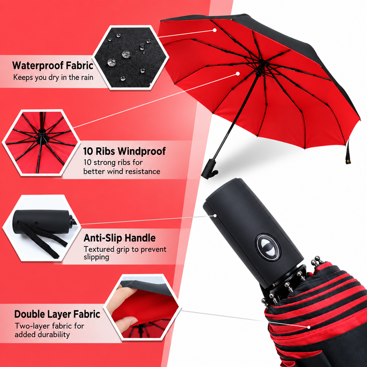 Windproof Reverse Folding Umbrella | Automatic Open Button | UV &amp; Rain Protection