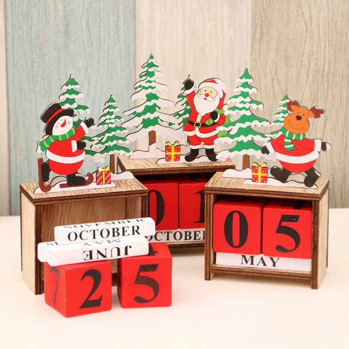 Wooden Christmas Calendar Block | Santa &amp; Tree Design | Holiday Tabletop Decoration