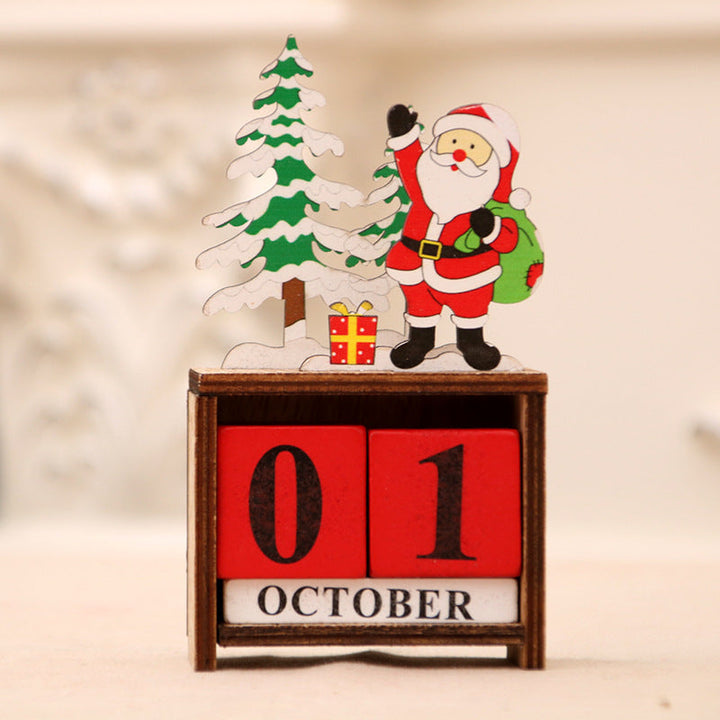 Wooden Christmas Calendar Block | Santa &amp; Tree Design | Holiday Tabletop Decoration