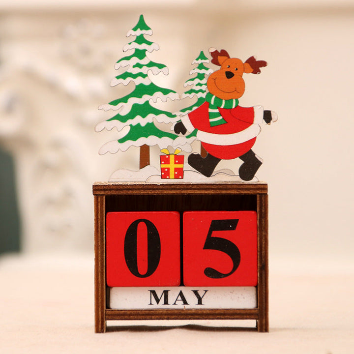Wooden Christmas Calendar Block | Santa &amp; Tree Design | Holiday Tabletop Decoration
