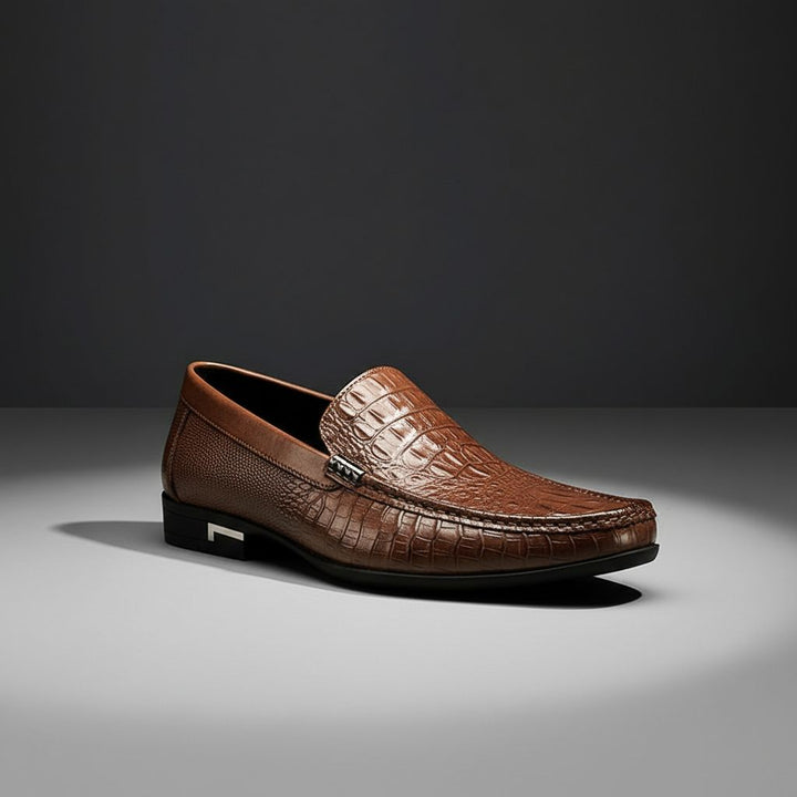 Wyatt - Men’s smart slip on loafers with croc embossed upper for winter