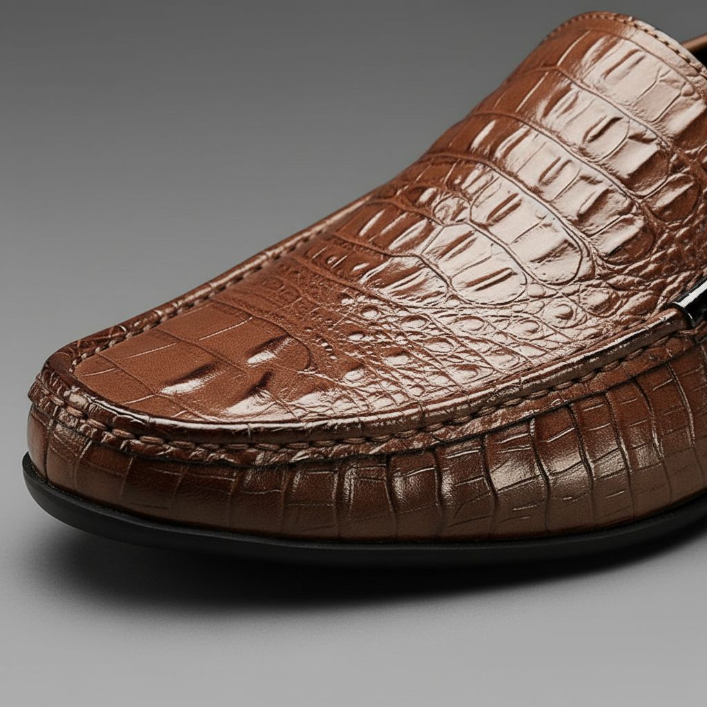 Wyatt - Men’s smart slip on loafers with croc embossed upper for winter