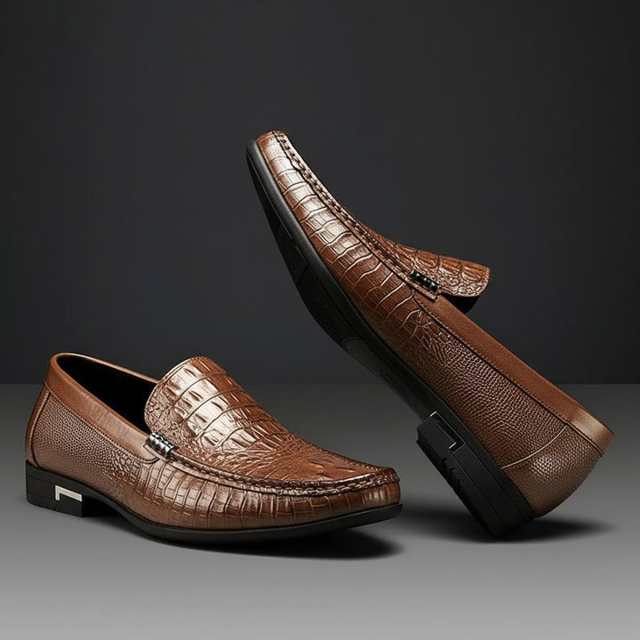Wyatt - Men’s smart slip on loafers with croc embossed upper for winter