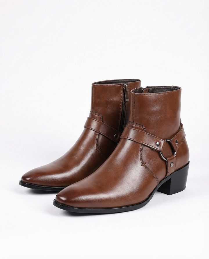 Wyatt - Men’s warm dress boots with side zip and block heel and pointed toe