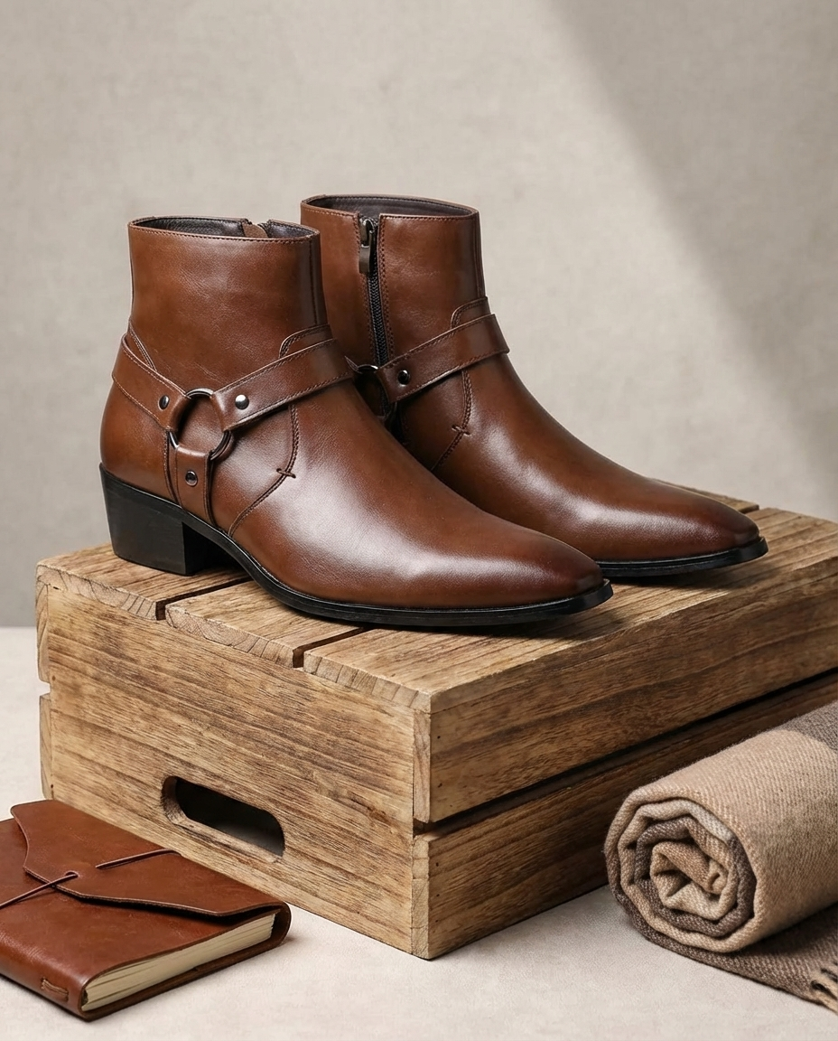 Wyatt - Men’s warm dress boots with side zip and block heel and pointed toe