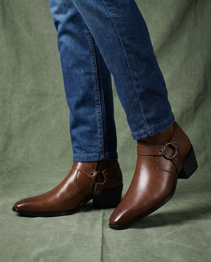 Wyatt - Men’s warm dress boots with side zip and block heel and pointed toe