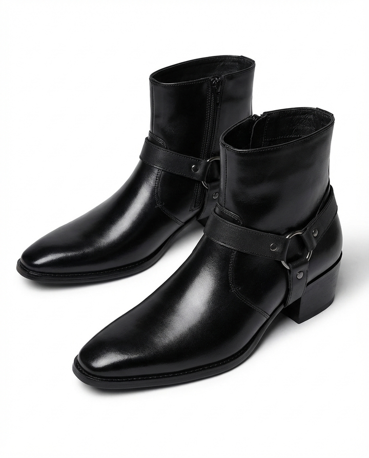 Wyatt - Men’s warm dress boots with side zip and block heel and pointed toe