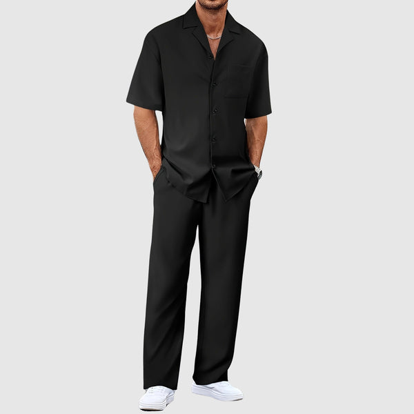 Wyatt - Preppy Men's Summer Two-Piece Set with Camp Collar Shirt and Tapered Pants