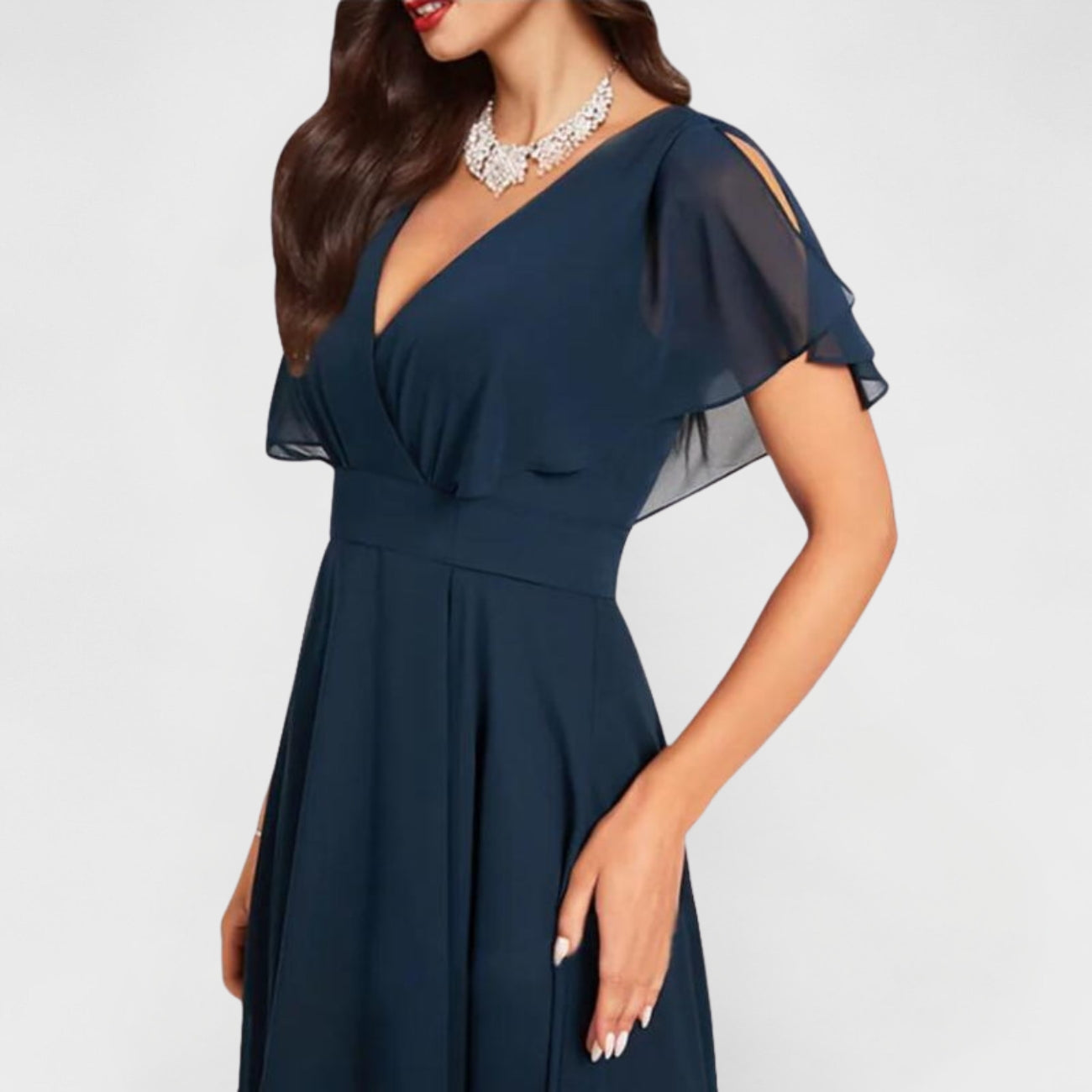 Zoe - Elegant Women's Wedding Guest Dress with Flutter Sleeves and Hi-Low Hem