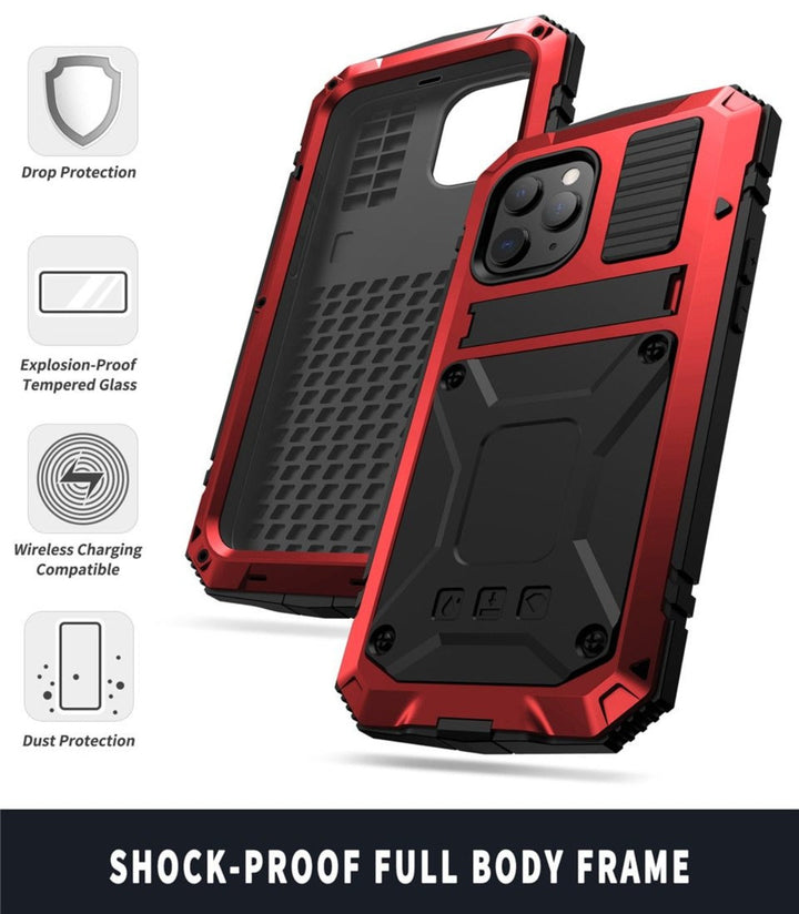 iPhone Case | Tempered Glass &amp; Metal Protection | Shockproof Full-Body Cover
