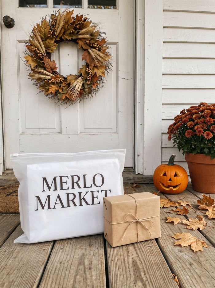 A Merlo Market delivery on a Halloween-decorated doorstep