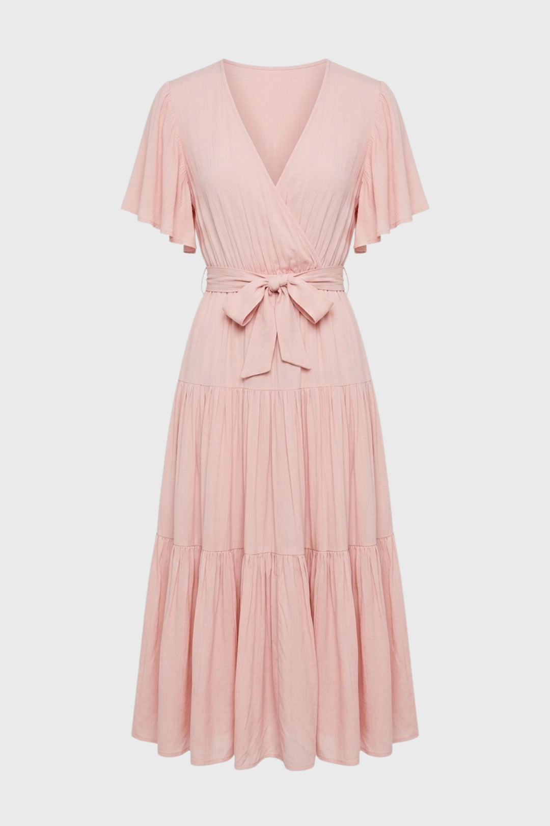 Midi Dress Women - Flowy Flutter Sleeve | Wrap-Style Tiered