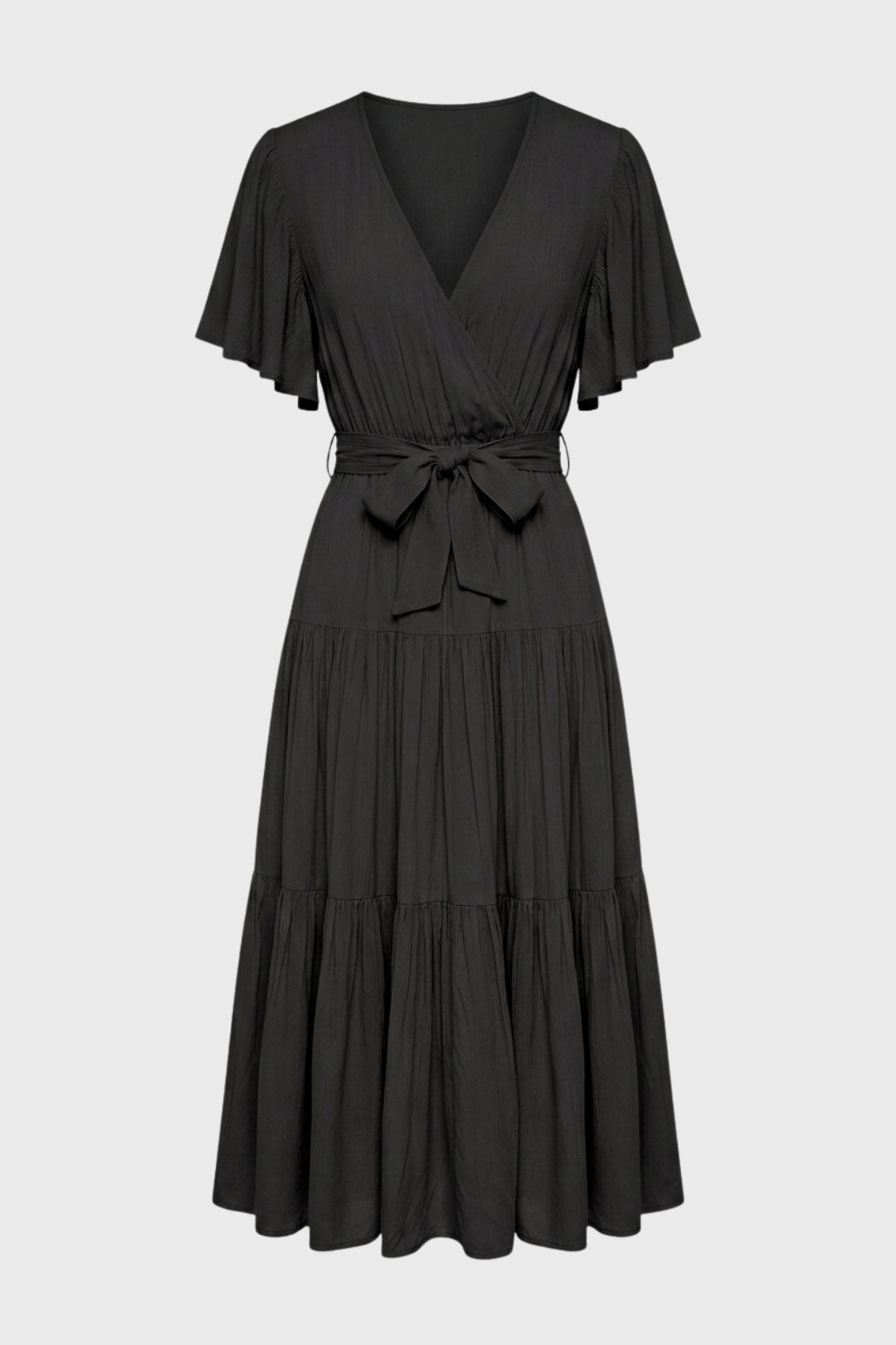 Midi Dress Women - Flowy Flutter Sleeve | Wrap-Style Tiered