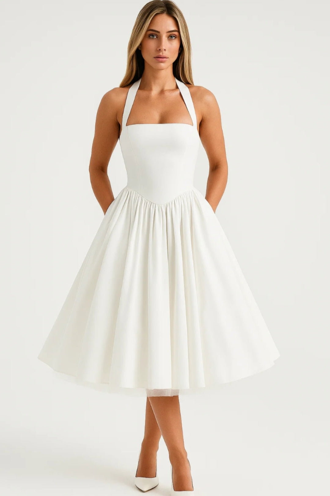 Midi Dress Women - Vintage Halter | Retro Fit-and-Flare