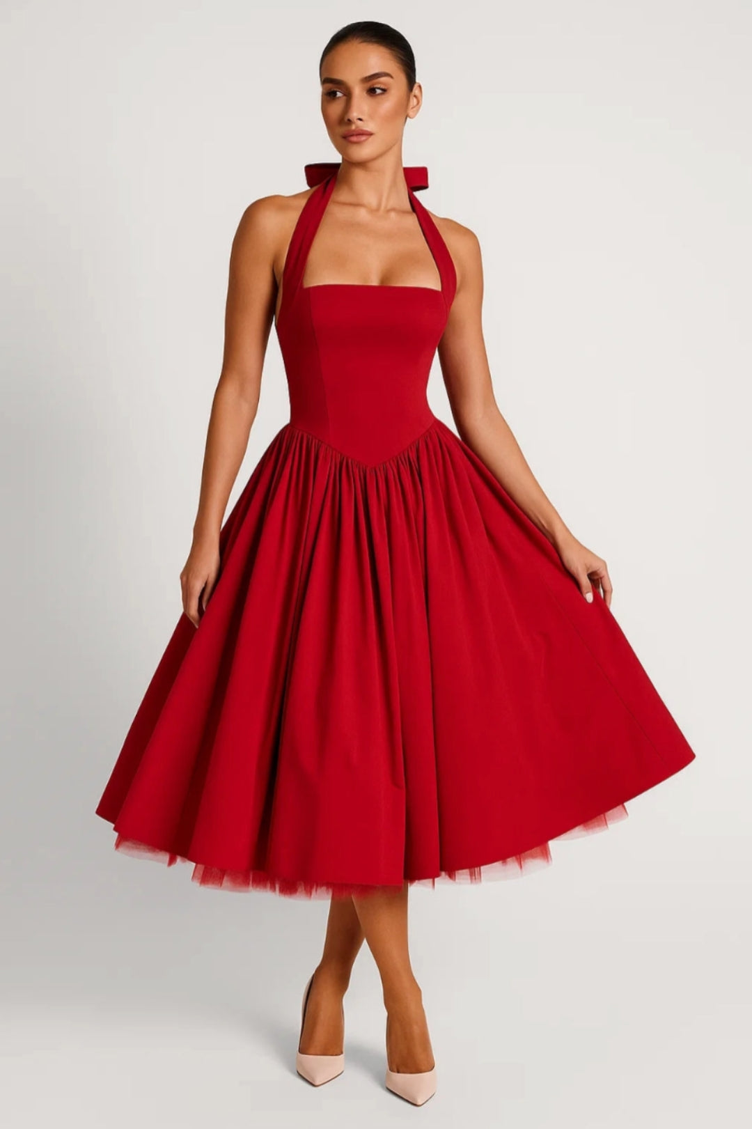 Midi Dress Women - Vintage Halter | Retro Fit-and-Flare