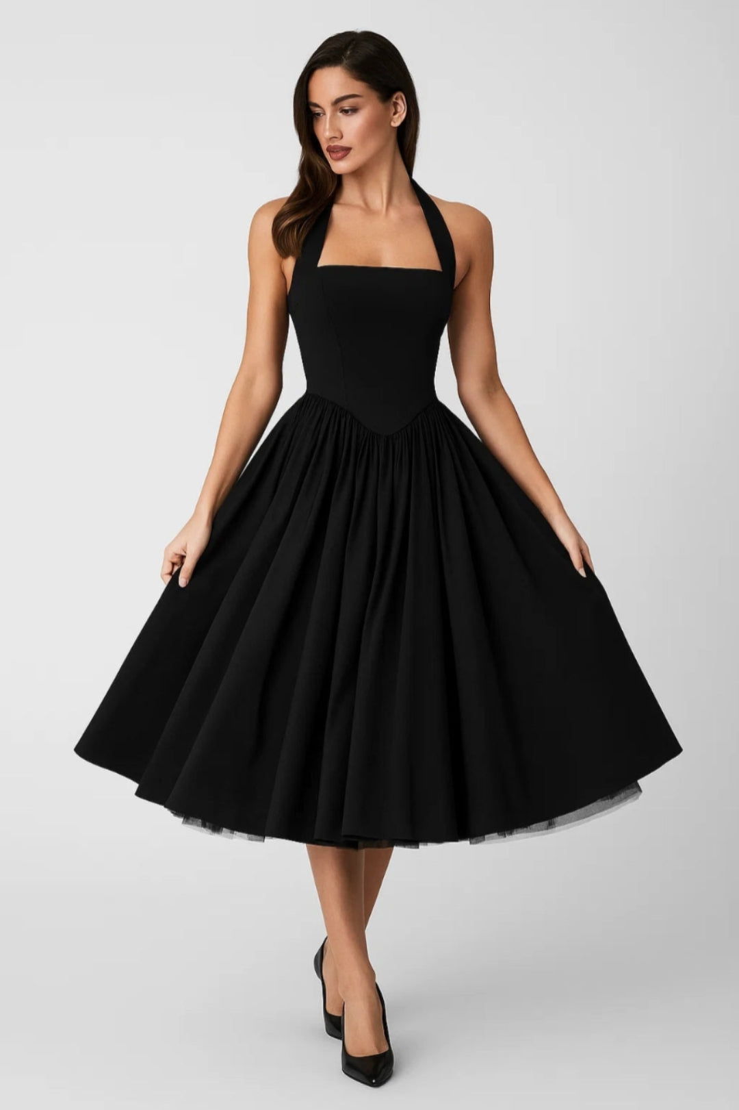 Midi Dress Women - Vintage Halter | Retro Fit-and-Flare