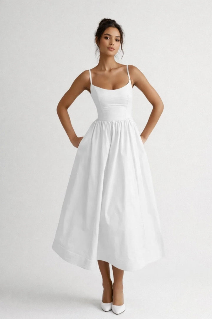 Midi Dress Women - Sleeveless Fit-and-Flare | Side Pockets