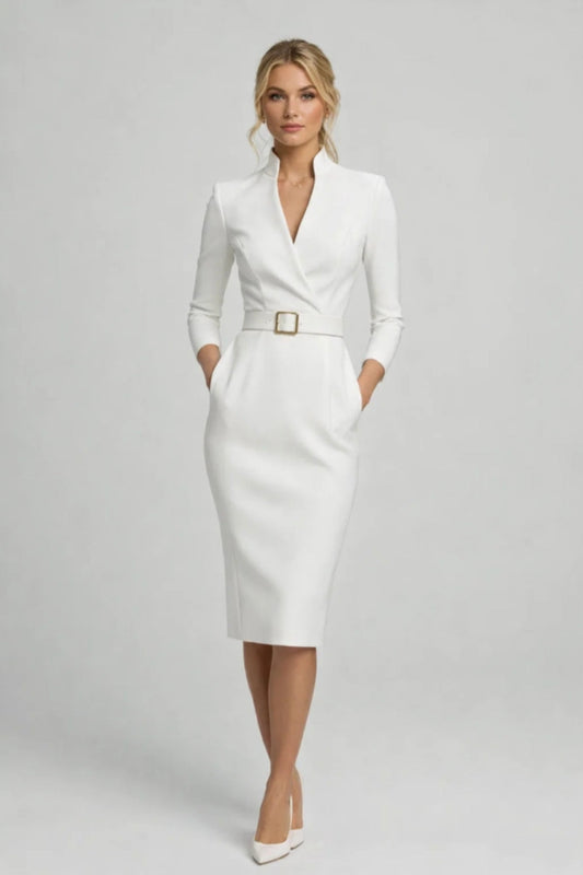 Midi Dress Women - Professional Wrap Style | Belted V-Neck